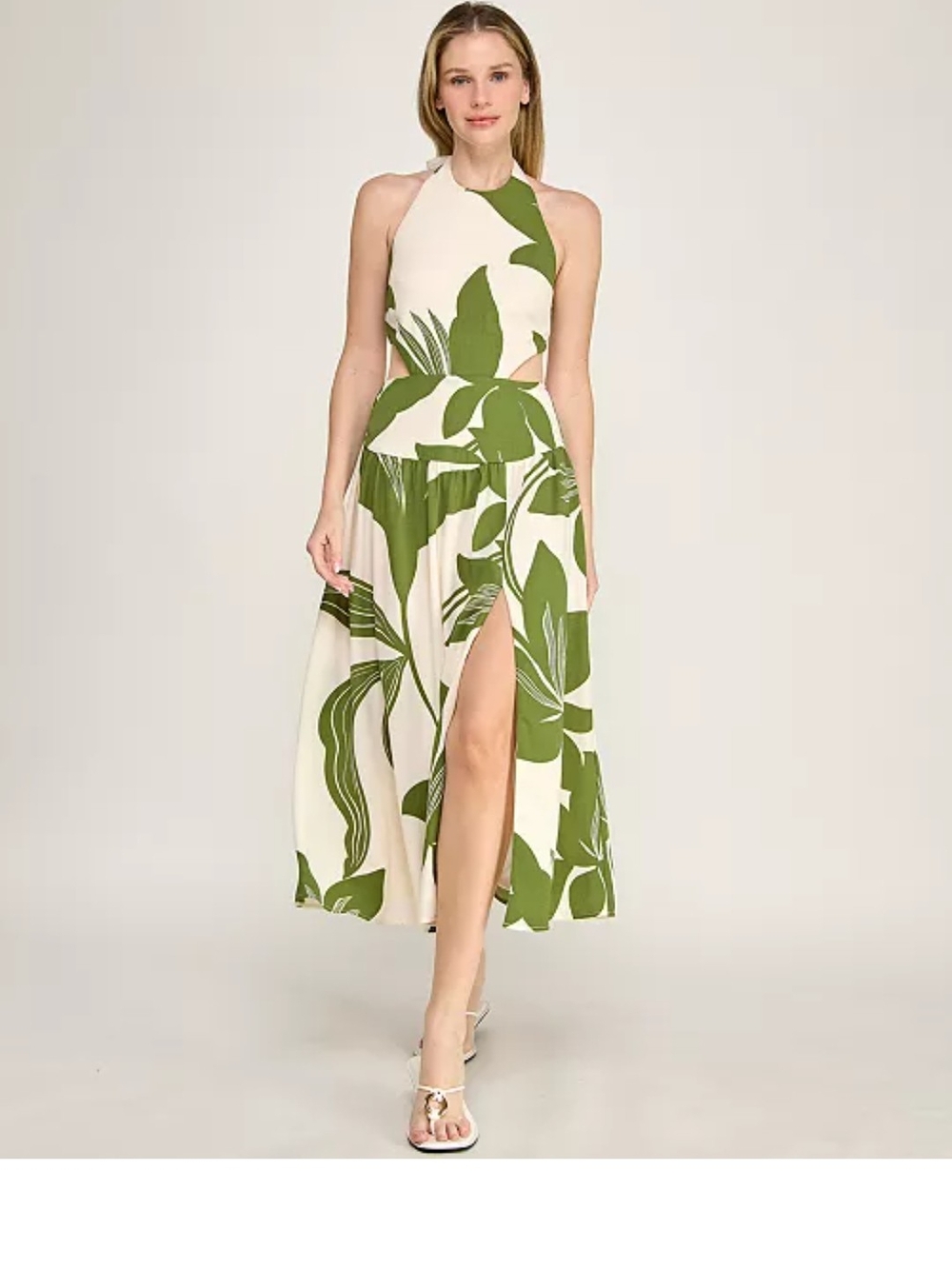Green Leaf Halter Midi Dress - Row A